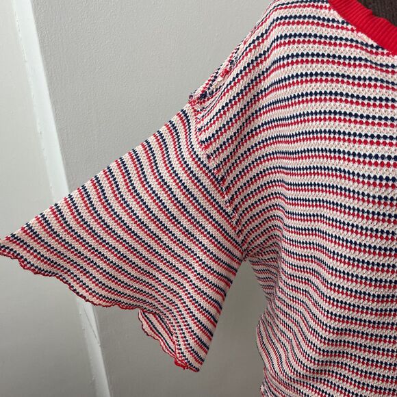We The Free Bell Sleeve Smock Knit Top Red Blue Sz Medium - Picture 3 of 9